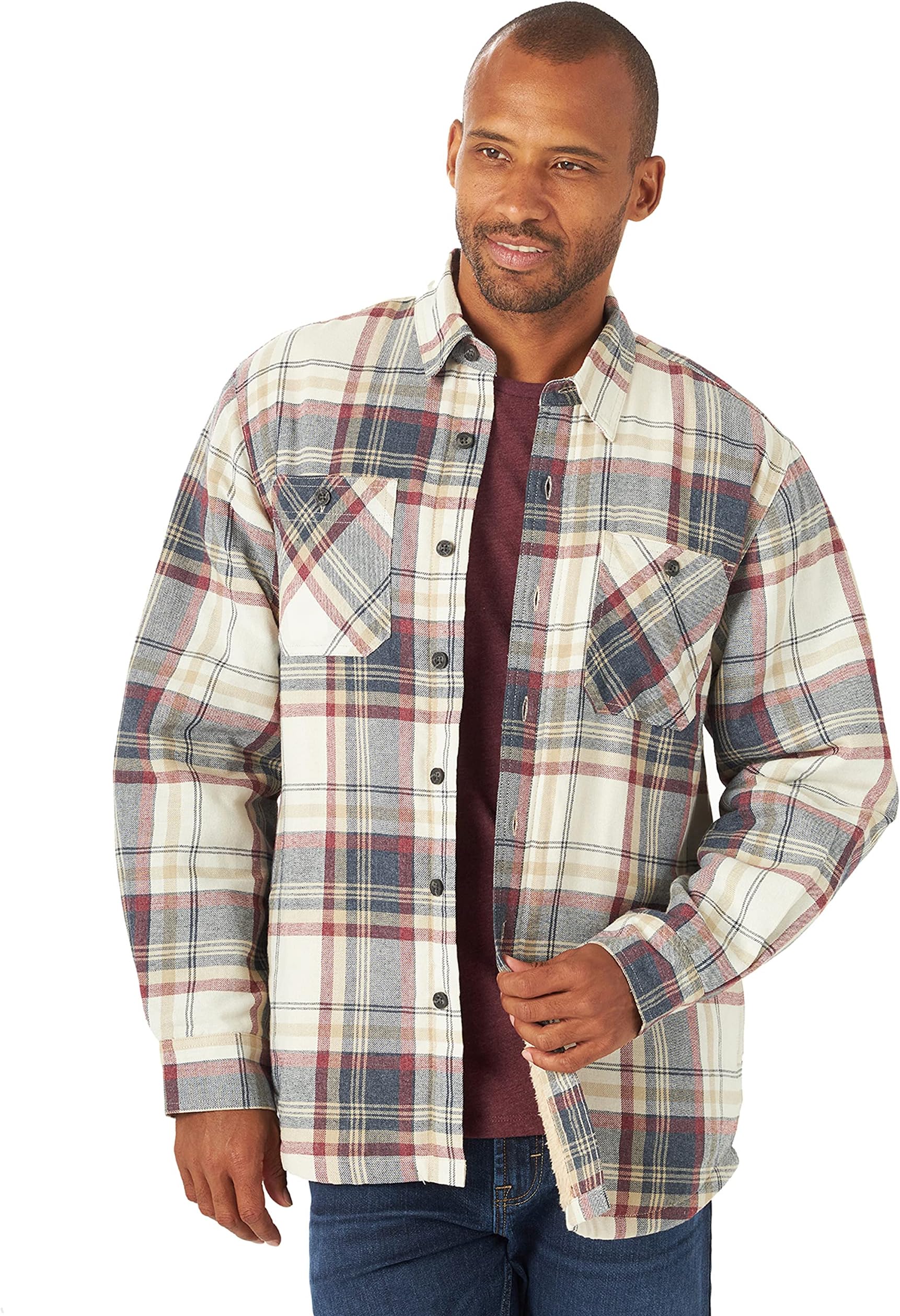 mens Long Sleeve Sherpa Lined Flannel Shirt Jacket Shirt