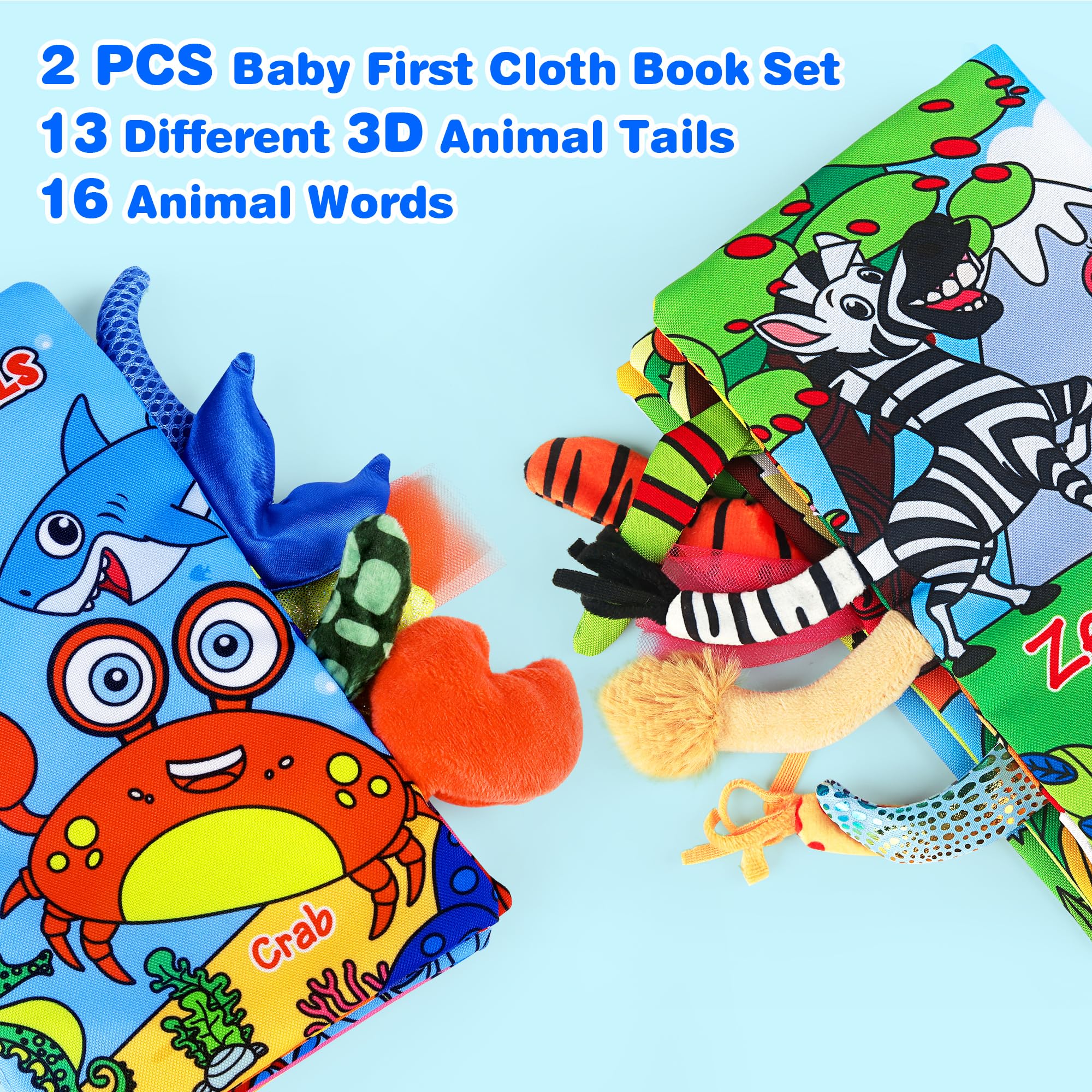 Helsort Soft Baby Books for 0-18 Months, 2PCS Crinkle Cloth Books - Forest and Ocean Themes, Tummy Time Toys for Infants 0-6-12-18 Months, Sensory Books for Babies, Ideal Christmas