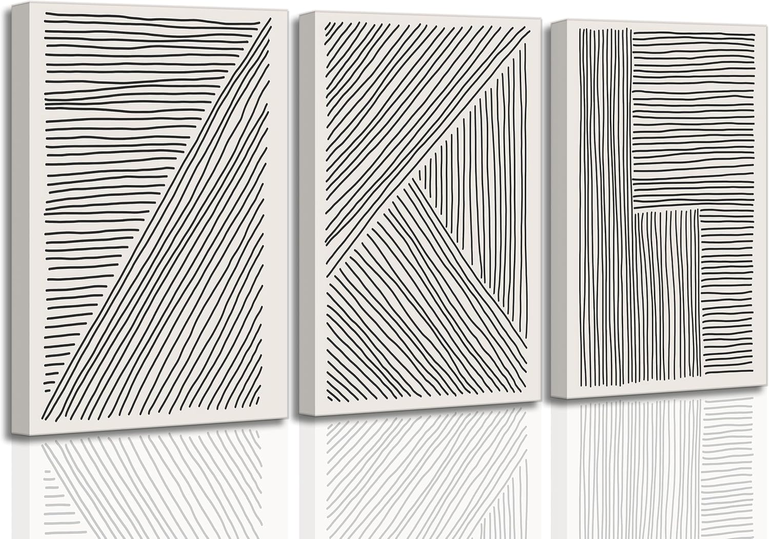3 Pieces Minimalism Abstract Boho Lines Canvas Wall Art Modern Black and White Neutral Bohemia Geometric Pictures Wall Decor Posters Print Artwork for Living Room Bedroom Office Home Decoration