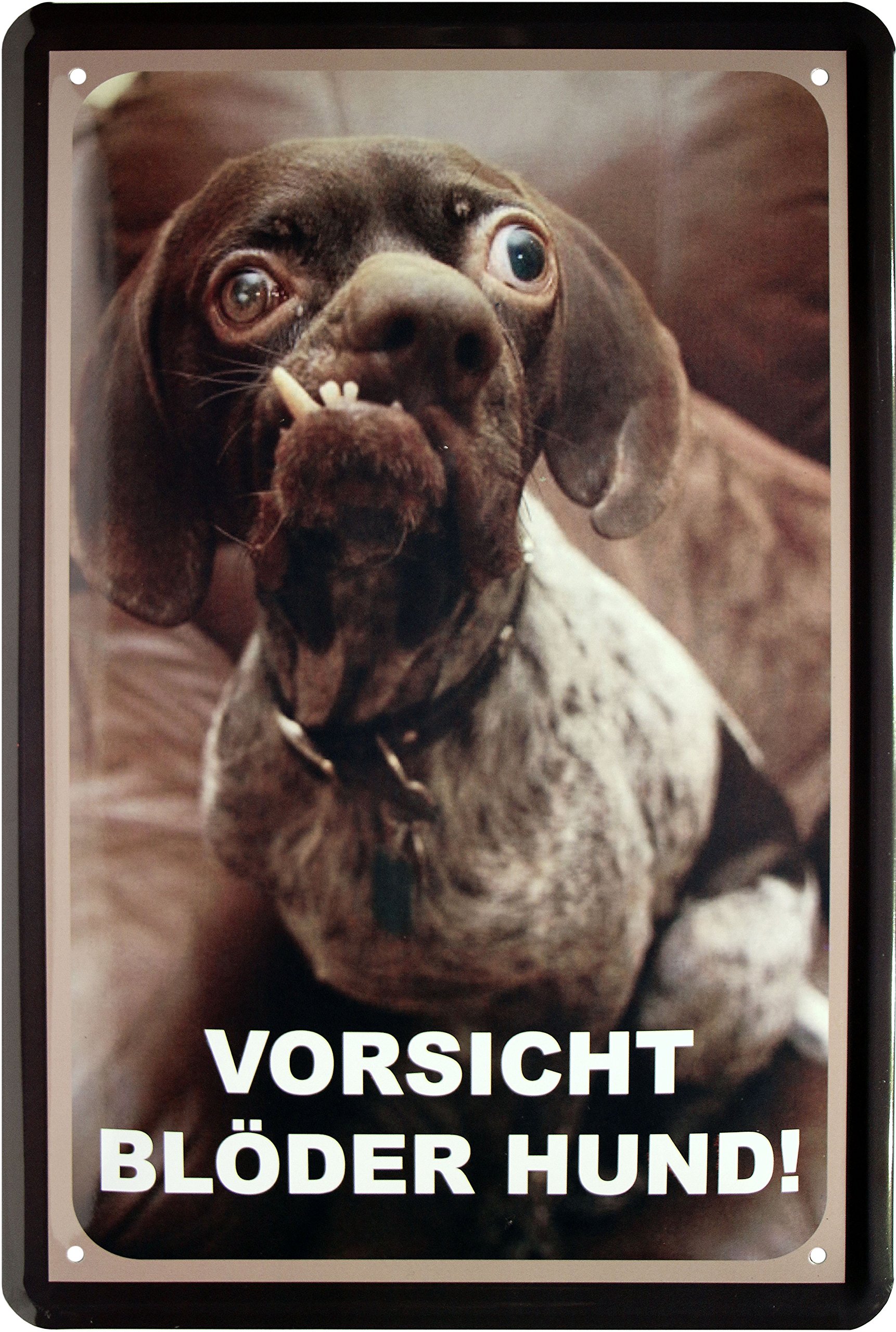 Vorsicht Blöder Hund, funny ugly dog tin sign, 20 x 30 cm, retro tin, 264