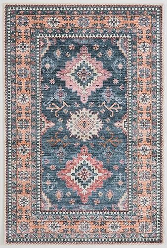 Miniatura 2 de Fashriend Meiko - Alfombra de pasillo de 2 pies 6 x 9 pies, lavable a máquina, delgada y antideslizante, alfombra tribal con pelo bajo, alfombra