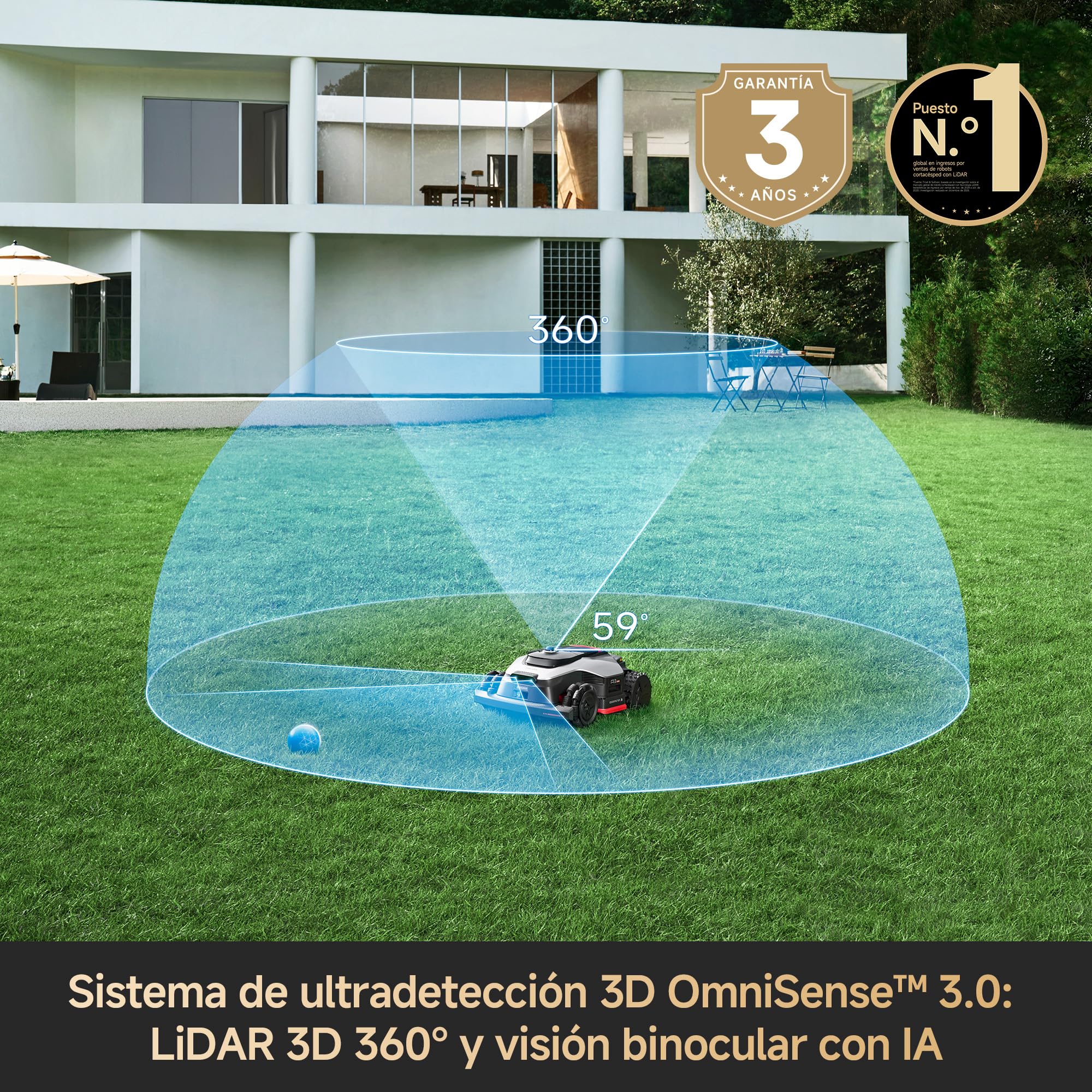 DREAME A3 AWD Pro 5000 Robot Mower para hasta 5000 m², Motores Hub 4WD, Sin RTK, LiDAR 3D 360° y Visión IA Dual, Capacidad de Subida de hasta el 80% (38,7°), EdgeMaster 2.0, Corte de Borde < 3 cm