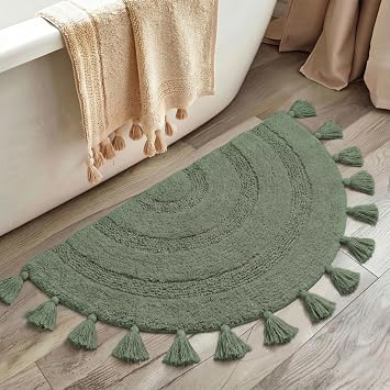 KOEXM Half Circle Boho Bathroom Rugs with Tassels 100% Cotton