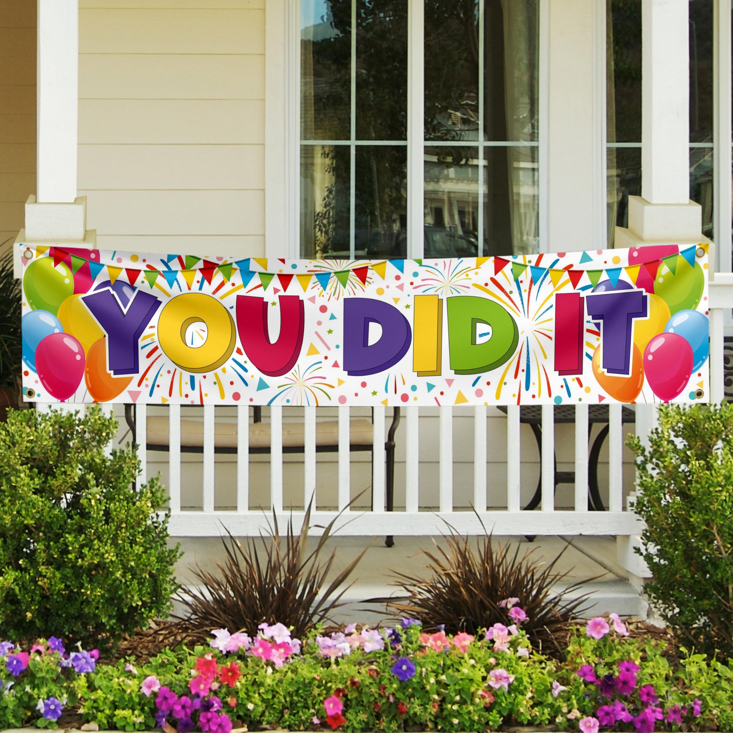 You Did It Banner- Congratulations Banner - Well Done - We Are So Proud Of You Decorations - Happy Graduation for Prom - 180x40 cm (White) - Image 3