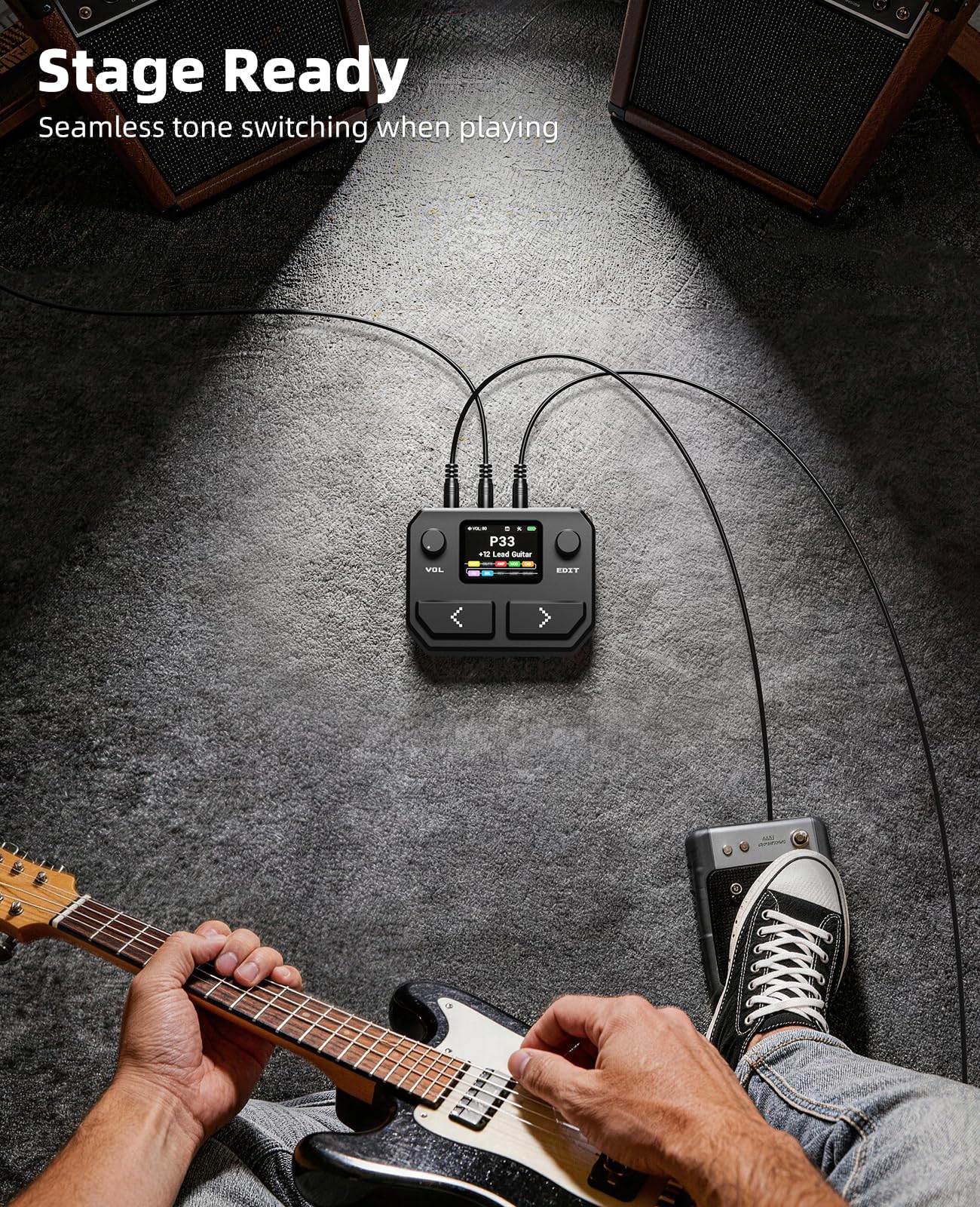 LEKATO Multi Effets Pédale pour Guitare Basse, Processeur Pédale d'effets 10 Modules d'effets, 99 préréglages, 30 Modèles d'amplis et de Baffles, OTG Interface Audio USB BT, Écran LCD 2", Noir
