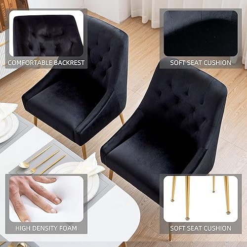Miniatura 4 de ALEAVIC Juego de 2 sillas de comedor modernas, sillas de comedor tapizadas de mediados de siglo, sillas de comedor de terciopelo con patas doradas