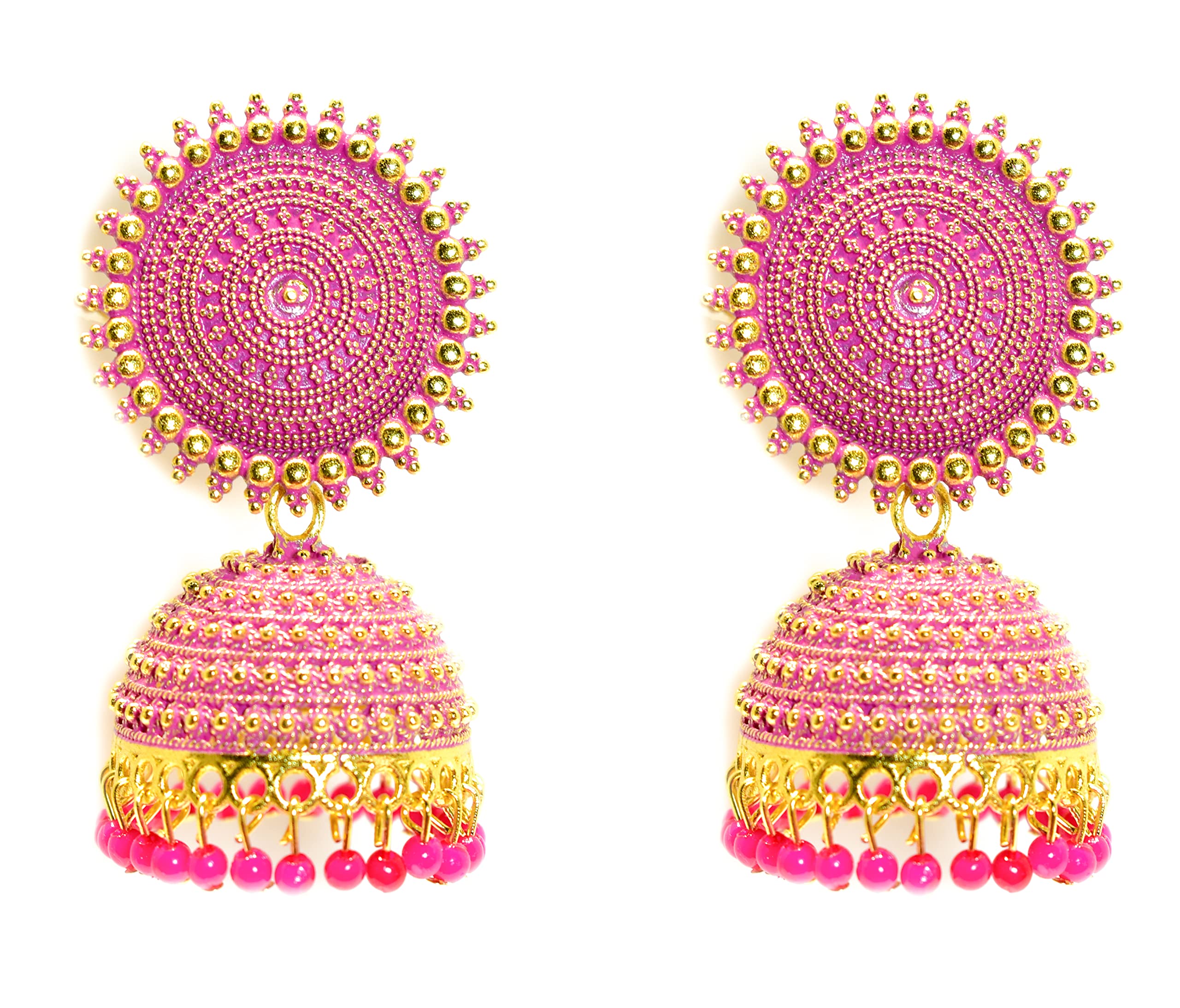 Sirene Shoppers Pink Enamel Traditional Jewellery Earring Wedding Classic Stylish Indian Pearl Moti Ethnic Round Antique Metal Brass Golden Jhumki set Earrings for Women and Girls (B09K57ZZHV) Amazon Price History, Amazon Price Tracker