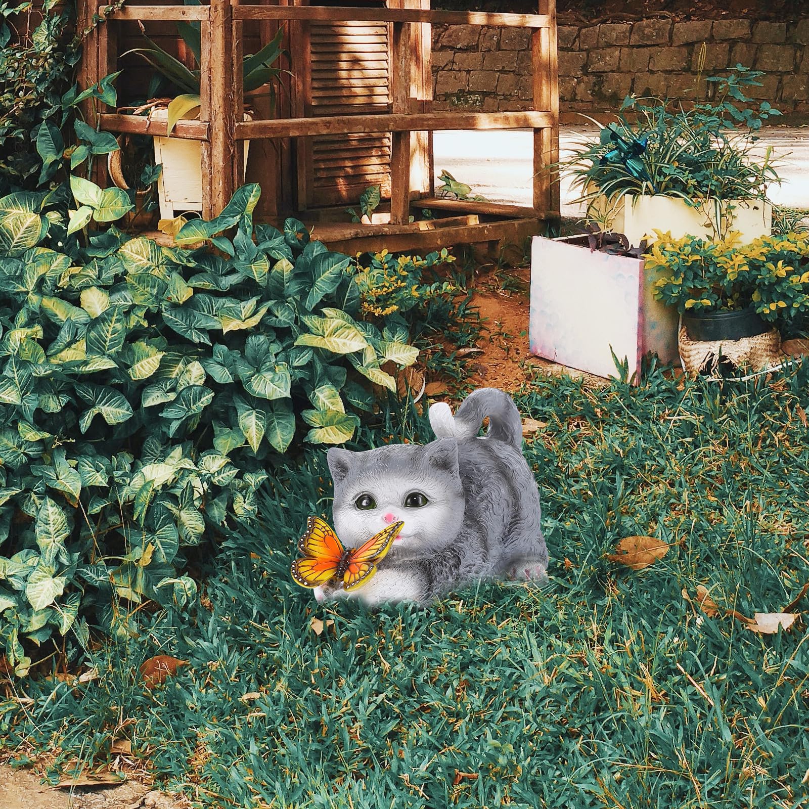 Abaodam Lebensechte Katzenfigur aus Kunstharz, Realistische Deko für Garten | Künstliches Modell, Dekorative Statue für Sammler und Tierfreunde, Kompakte Form für Passende Bereiche
