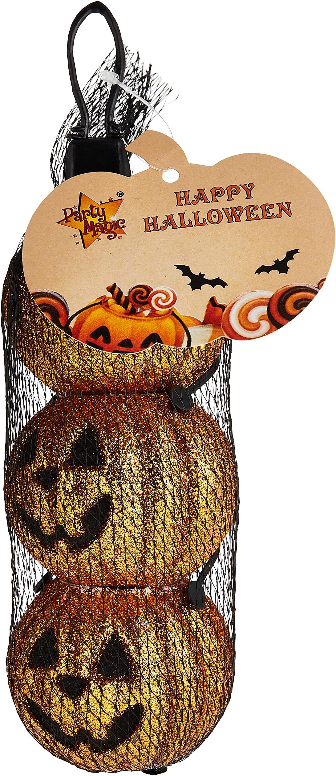 Party Magic Halloween Glittered Pumpkin Baskets 3Pcs/Pk