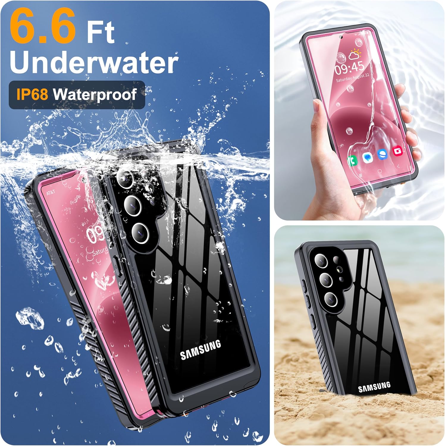 for Samsung Galaxy S25 Ultra Case, IP68 Waterproof with Built-in Screen&Lens Protector [14FT Military Shockproof] Full Body Heavy Duty Protective Phone Case for S25 Ultra 5G, Pink