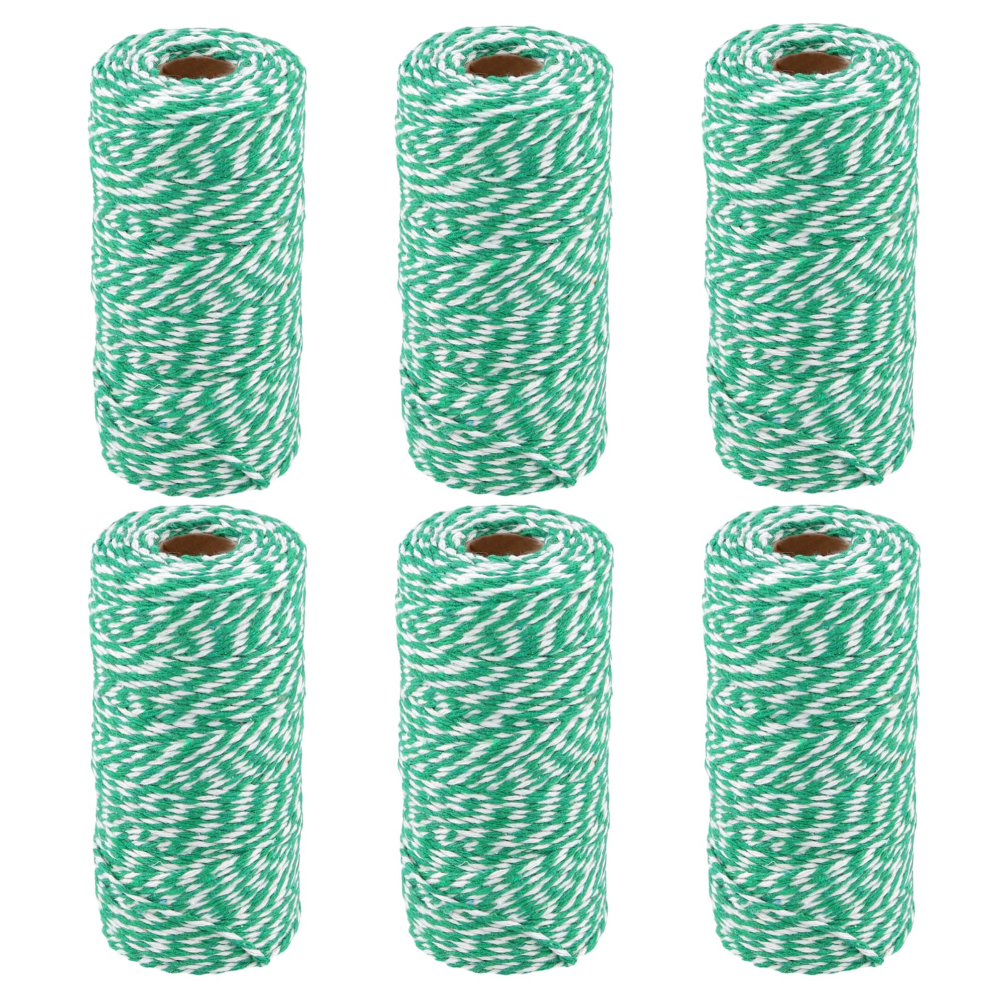 MANCHAP 6 Rolls 100m/328ft Cotton Twine, 2mm Green and White Wrapping Twine for Trussing Baking Kitchen Use