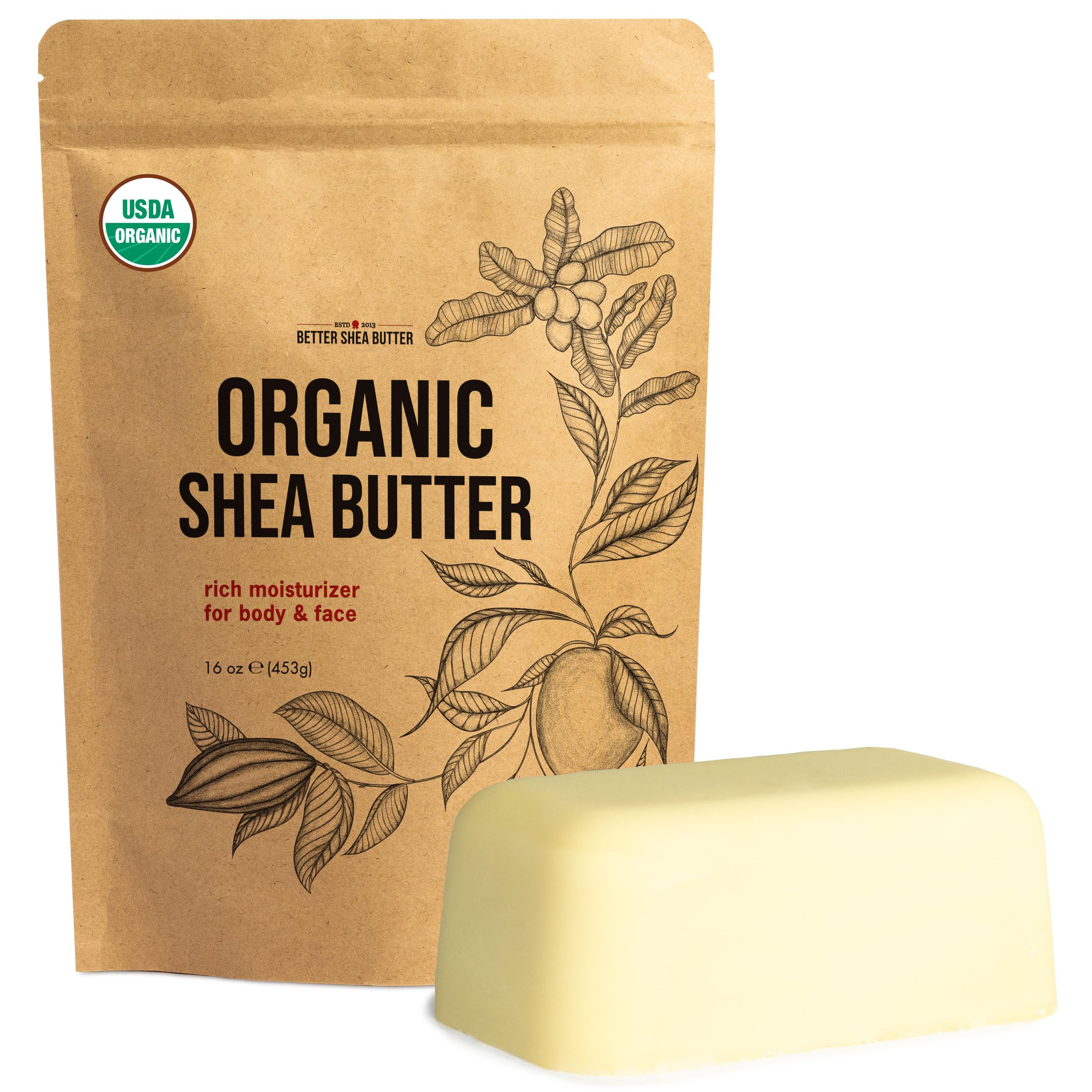 Shea Butter Raw Organic - USDA Certified African Shea Unrefined, 1 lb
