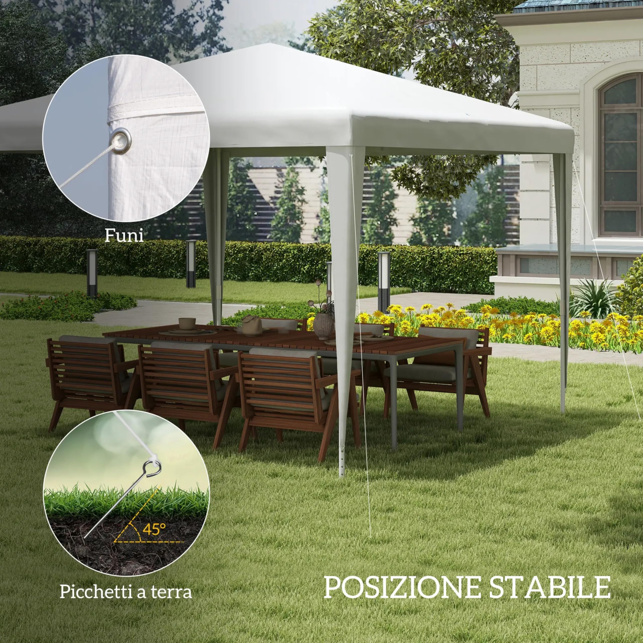 Gazebo 3x3 m BIANCO - MONTAGGIO FACILE - da Giardino con Copertura Anti-UV 100%, Gazebo 3x3 Pieghevole Impermeabile e Portatile, Ideale Per Feste, Barbecue, Mercatini e Eventi