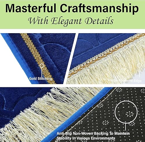 Miniatura 4 de Alfombra de oración musulmana islámica, gruesa y acolchada grande para niños, hombres y mujeres, alfombras de oración de terciopelo suave para