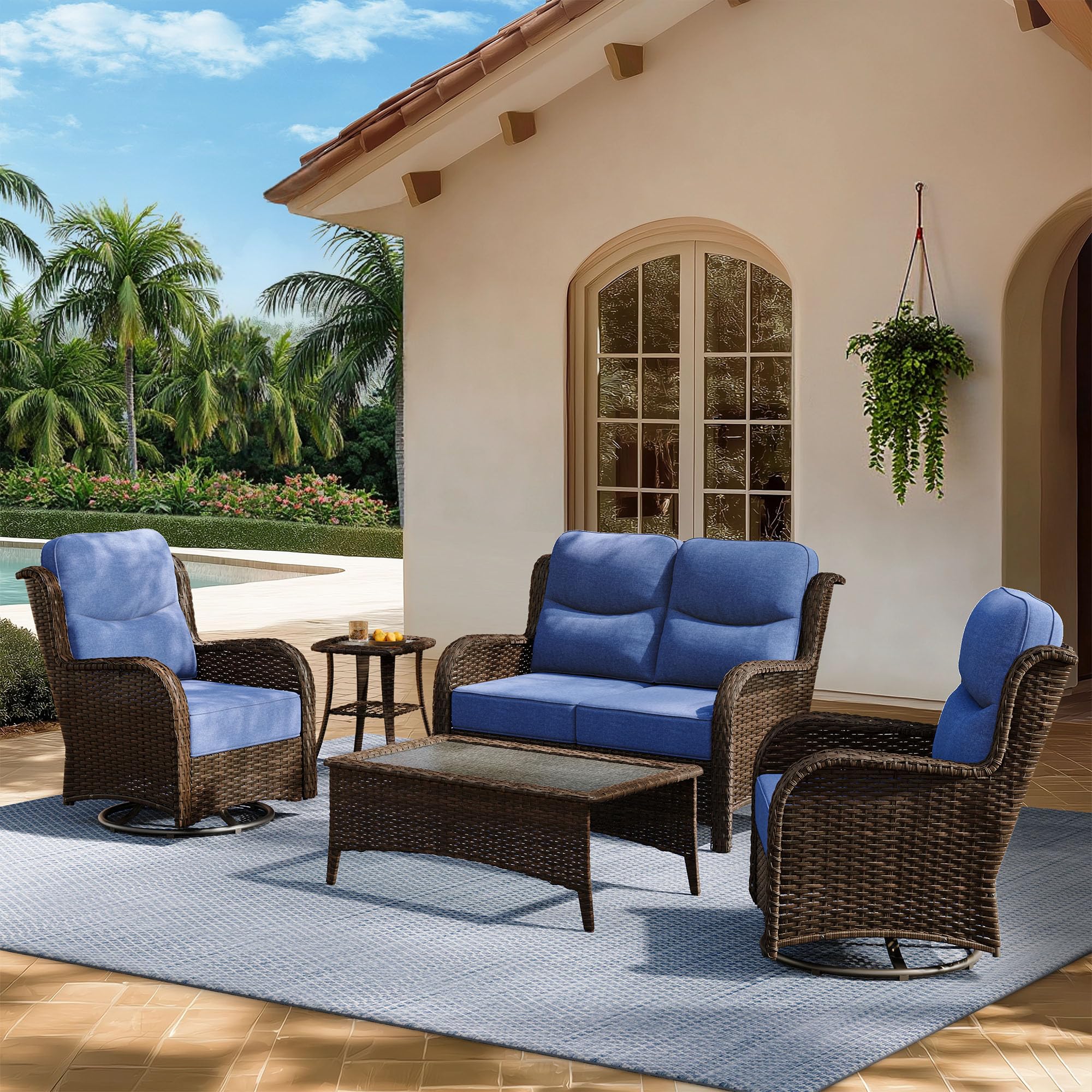 HILLGA Luxury Outdoor Patio Furniture Set with 6-Inch Thick Cushions