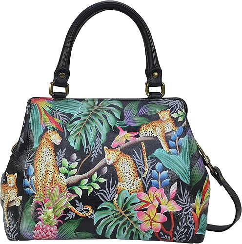 Anuschka 690 Multi-Compartment Satchel, Womens Hand-Painted Genuine Leather Bag, Upcycled Leather