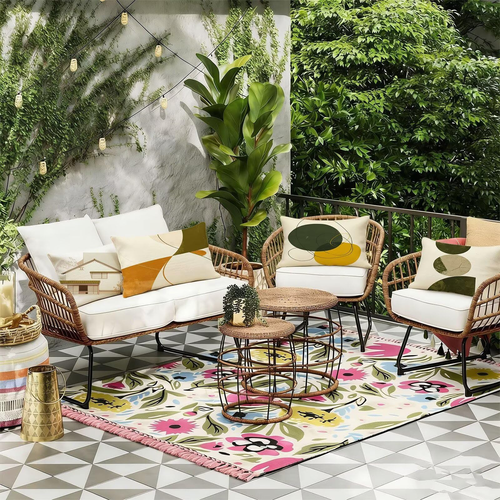 Generisch Outdoor Kissen Wetterfest 40x65cm Beige Dekokissen Kissenbezüge Geometrie Kissenhülle Sommer Sofakissen für Wohnzimmer Schlafzimmer Garten Dekorative 4er Set. R-2500
