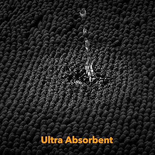 Miniatura 4 de Yeaban Alfombras de baño negras  Gruesas alfombras de baño de chenilla  Alfombras de baño absorbentes y lavables antideslizantes, alfombras de baño