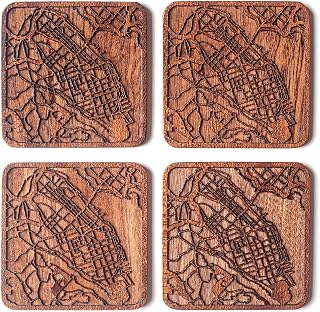 Halifax Map Coaster, Set of 4, Sapele Wooden Coaster with City map, Multiple City Optional, Handmade