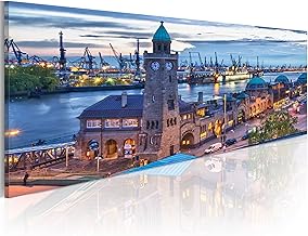 B&D XXL - Wandbilder XXL Hamburg 150x50 cm 1 tlg - Wand Deko Vlies Leinwand Bilder Groß Wanddeko Wohnzimmer Schlafzimmer Kunstdrucke Panoramabild - Stadt Architektur Skyline 030221-2