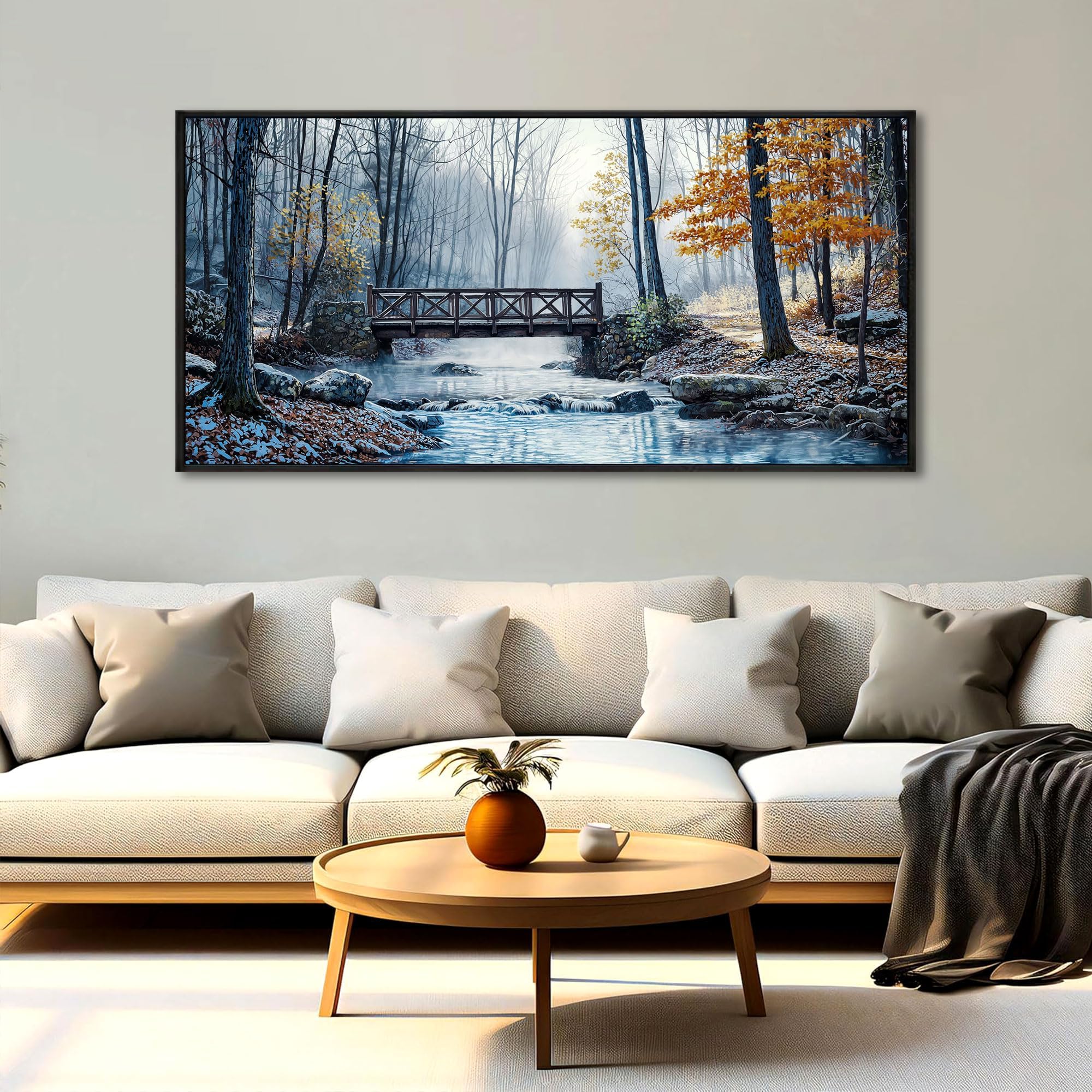 lianyibo Large Modern Wall Art Mountain Forest Landscapes Village Bridge Poster Prints Painting for Living Room Bedroom Decor(70x140cm/Frameless)