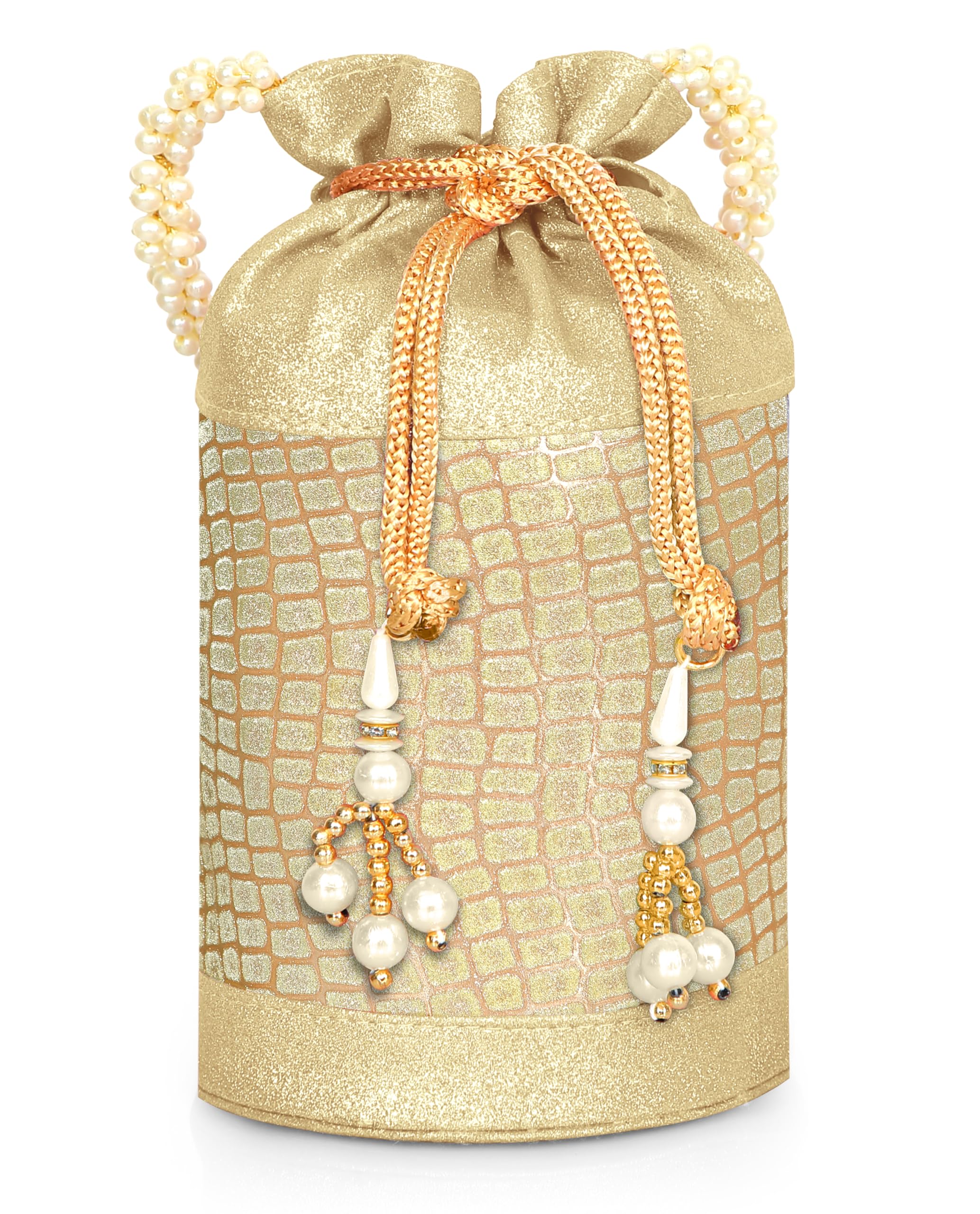 MISHA Opulent Glow Potli Bag with Pearl Handle for Women (GOLD)