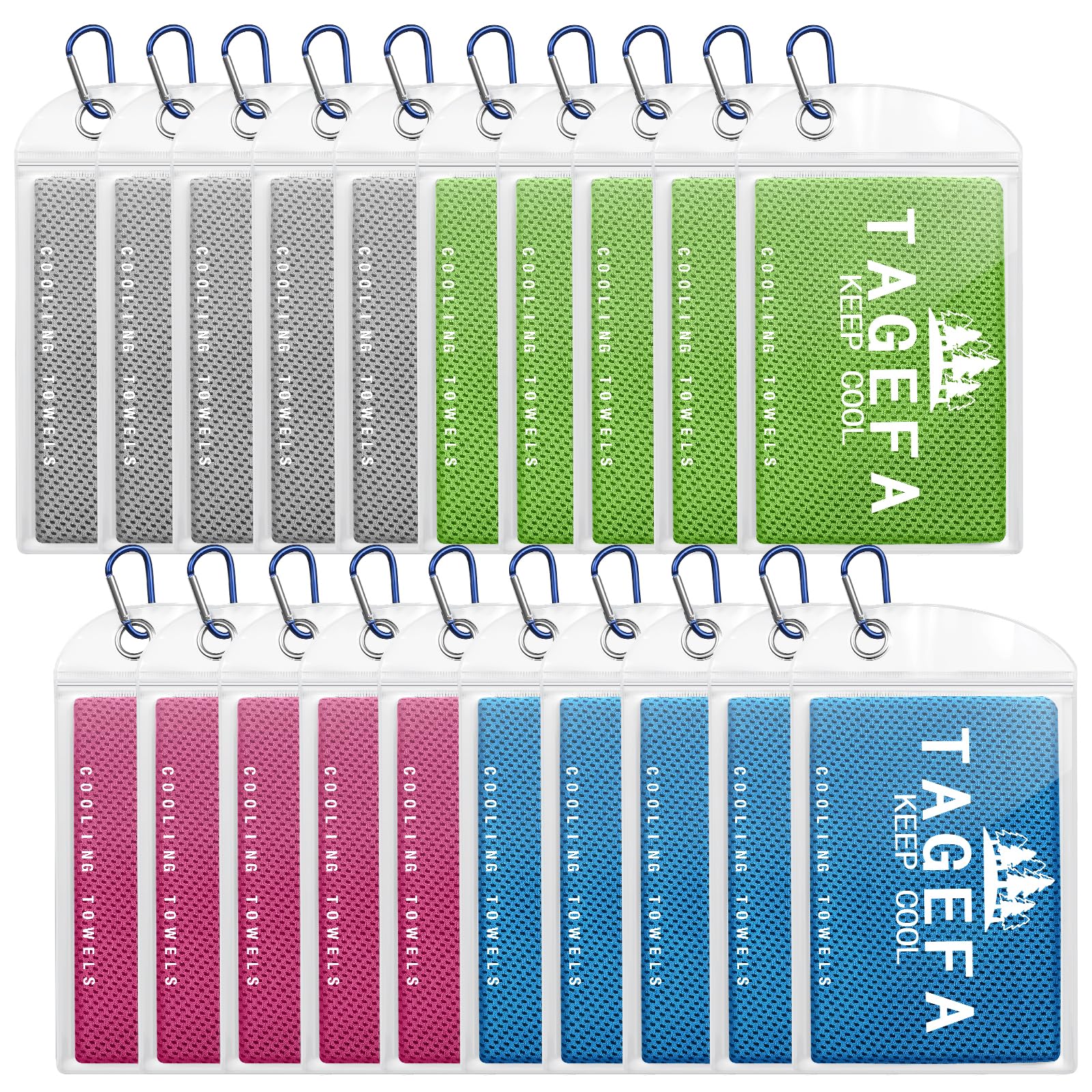 Tagefa Cooling Towels 20 Pack, 40"x 12" Cooling Rags Neck Wraps for Sports with Carrying Pouch, Gym Cooling Neck Towels for Hor Weather, Sweat,