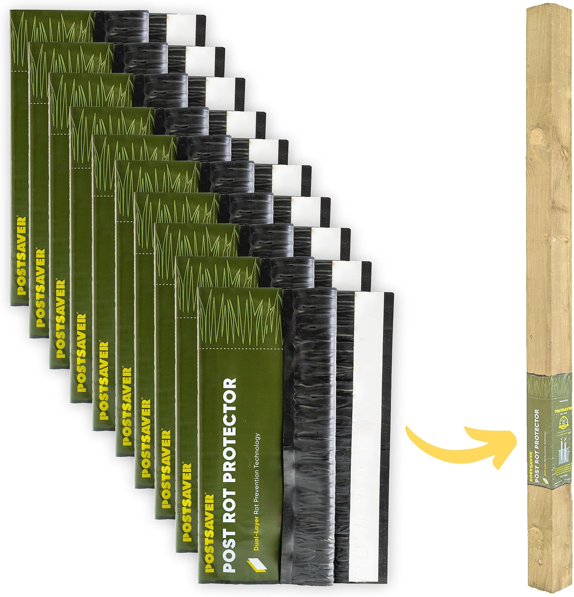 Postsaver Pro-Wrap Standard Fence Post Sleeve | Post Saver Dual-Layer Rot Protector | 20-Year Post Replacement Guarantee | Fits 3x3” to 4x4" Square and 3” to 5" Round Fence Posts | Pack of 10