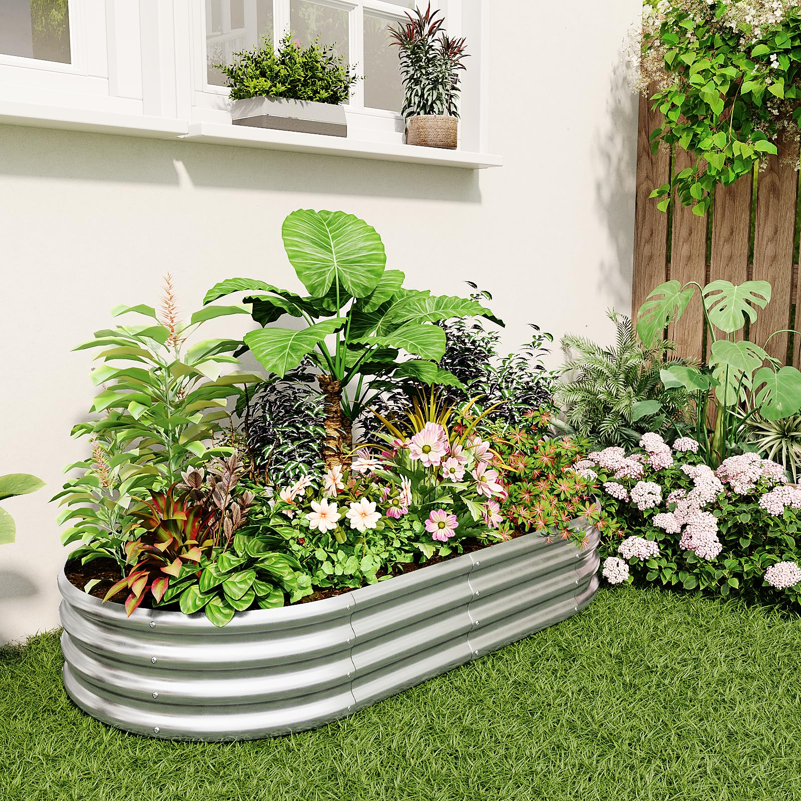Bamworld Fioriera rialzata in metallo per giardino, 29 x 90 x 180 cm, senza ruggine, con ampia area, aiuola rialzata da assemblare, resistente alle intemperie e stabile per verdure, erbe e fiori