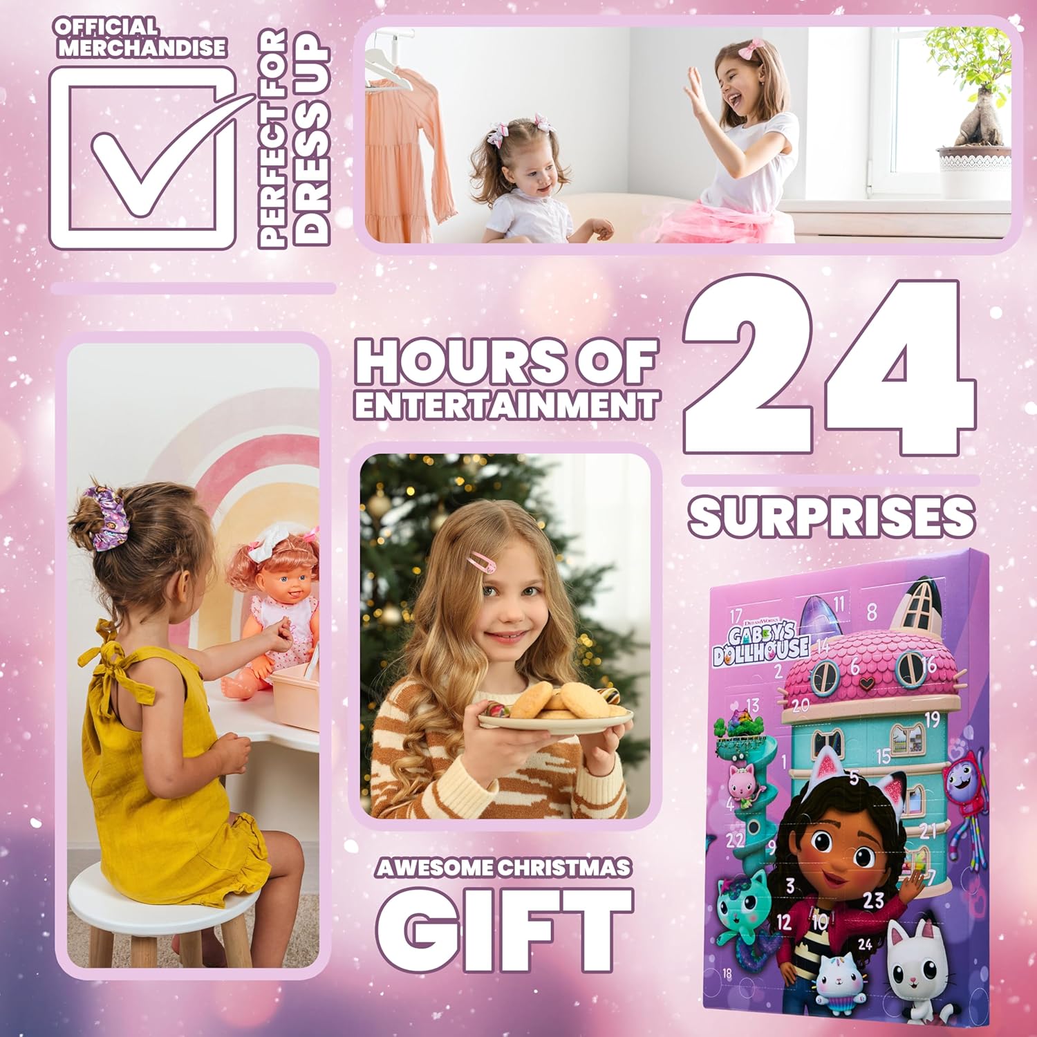 Gabby’s Dollhouse Hair Accessories Advent Calendar 2025 for Girls Christmas Countdown, 24 Hair Clips Scrunchies Claw Clips, Xmas Gifts for Girls