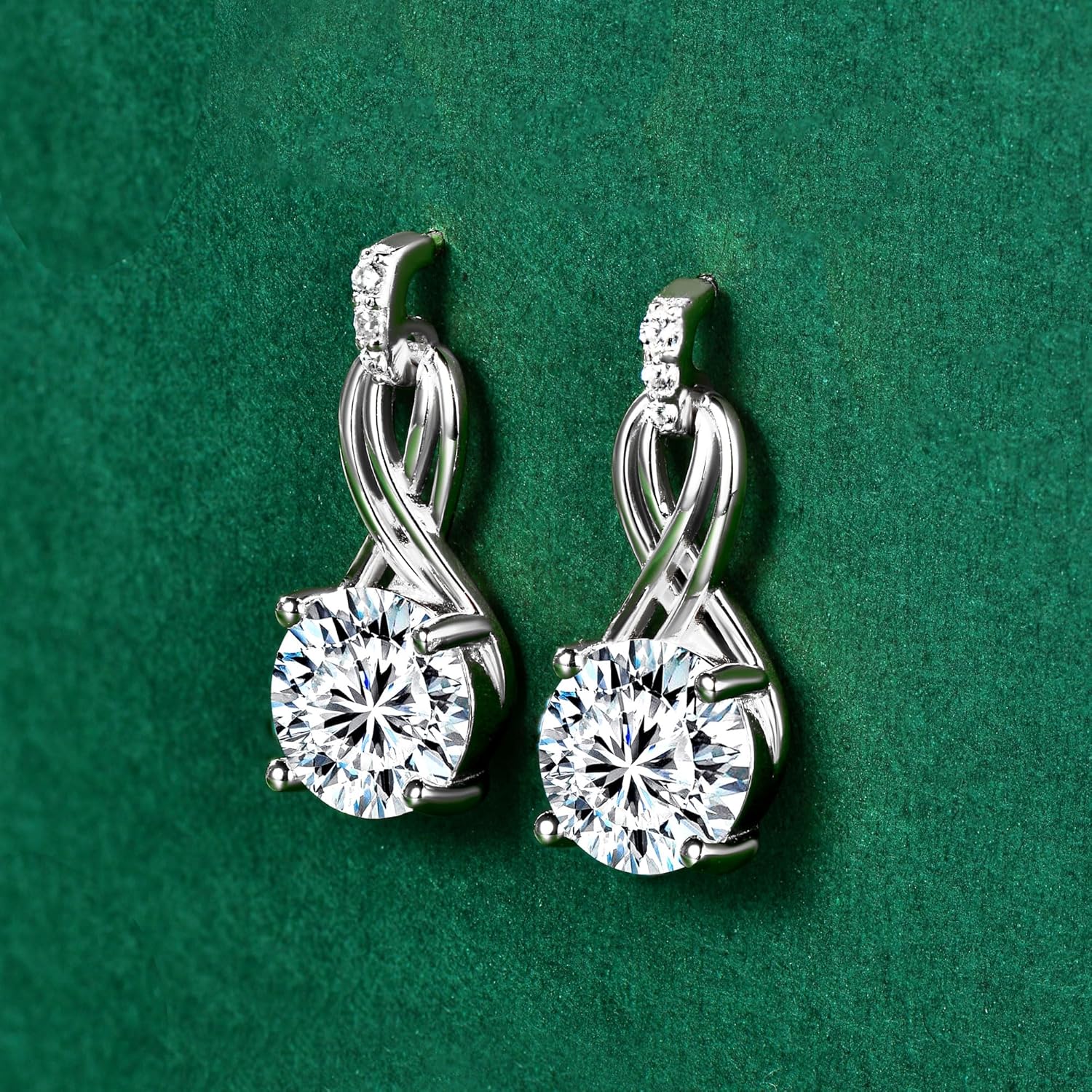 2CT Moissanite Infinity Drop Earrings, D Color Round Cut Moissanite 925 Sterling Silve Infinity Stud Earring for Women