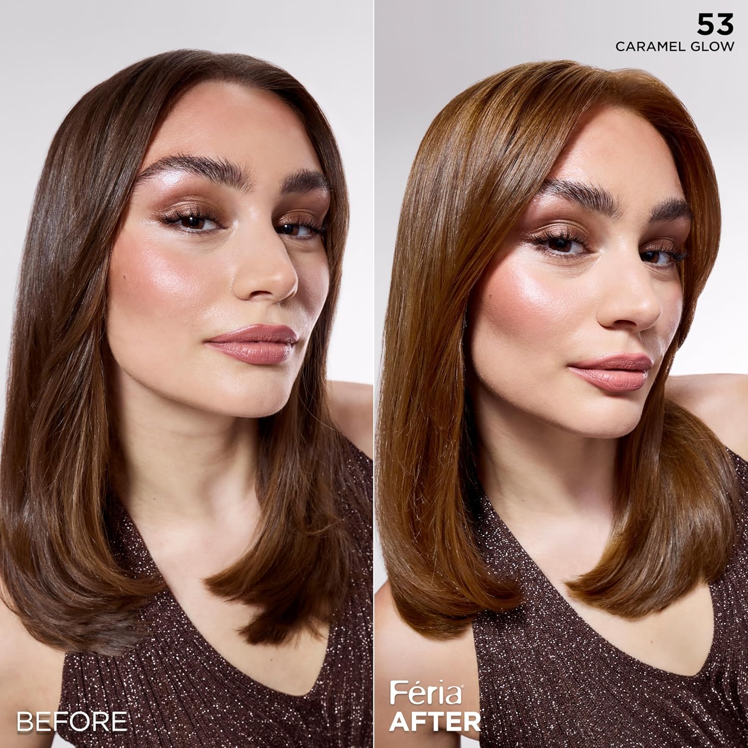 L'Oreal Paris Feria Multi-Faceted Shimmering Permanent Hair Color, High Intensity Hair Dye for 3X Highlights, 53 Caramel Glow, 1 Kit - Image 4