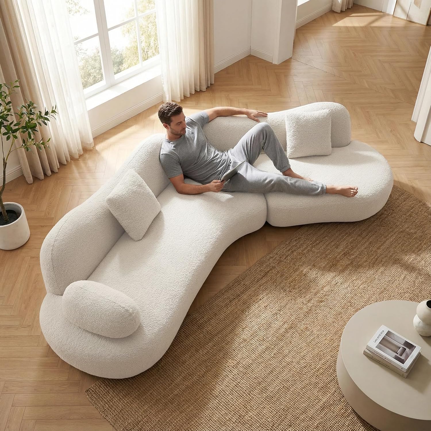 Luxury 5-Seater Curved Sectional Sofa, Modern Bouclé Cloud