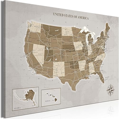 artgeist Lienzo decorativo para pared, mapa de los Estados Unidos, 24 x 16 pulgadas, 1 unidad, mapa de Estados Unidos, América del Norte,