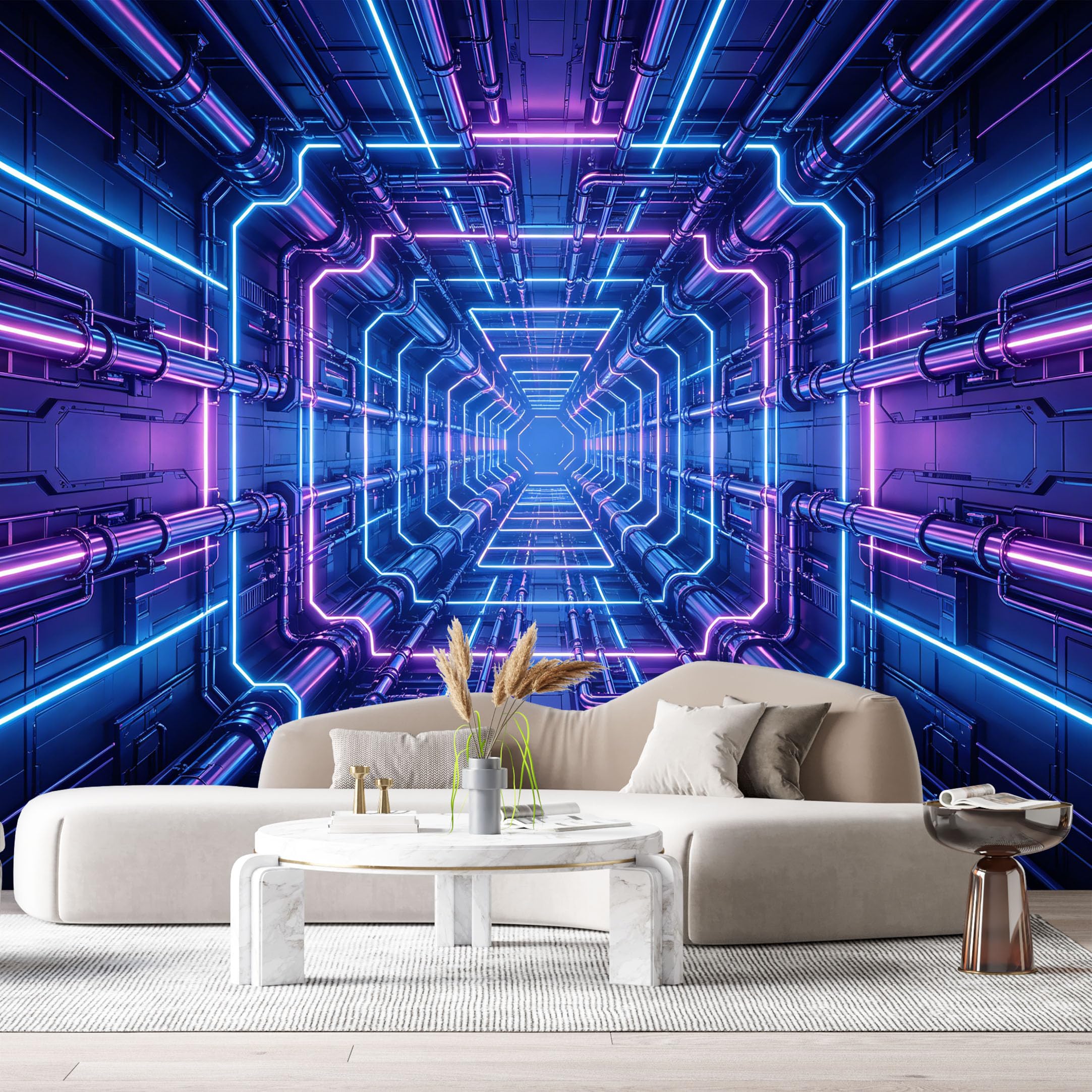 Custom Size Wall Murals Futuristic Tunnel 3D Neon Lights Geometric Sci Fi Abstract SelfAdhesive Wall Fabric Removable Large Wallpaper for Photo Living Room