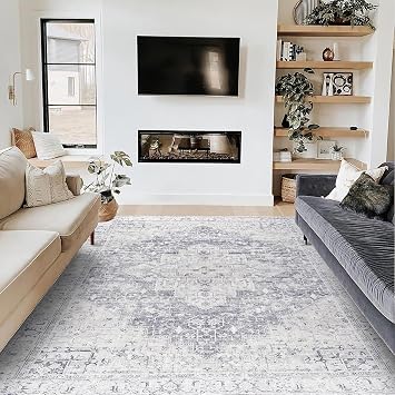Amazon.com: BILEEHOME Cream and Slate Grey Area Rug 6x9 for Bedroom ...