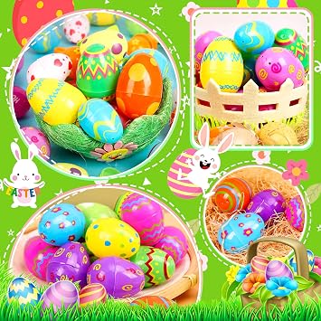 OCTERIC 120Pcs Easter Eggs Bulk, 2.3 Fillable Printed Colorful Plastic Easter Eggs Empty for Easter Hunt, Easter Basket Stuffers, Party Favor, Classroom Prize Supplies