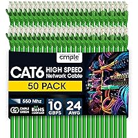 Vista 25 de Cmple - Cable Ethernet Cat 6 de 5 pies, cables de conexión Cat6, cable LAN de red de 10 Gbps, conectores RJ45 de 550 MHz, compatible