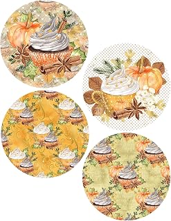 Fall Coasters Set of 4 Pumpkin Spice Autumn Cupcake Coffee Tea Drink Coasters Neoprene Fabric Top Rubber Bottom Seasonal Table Decor Handmade by The Painted Pug