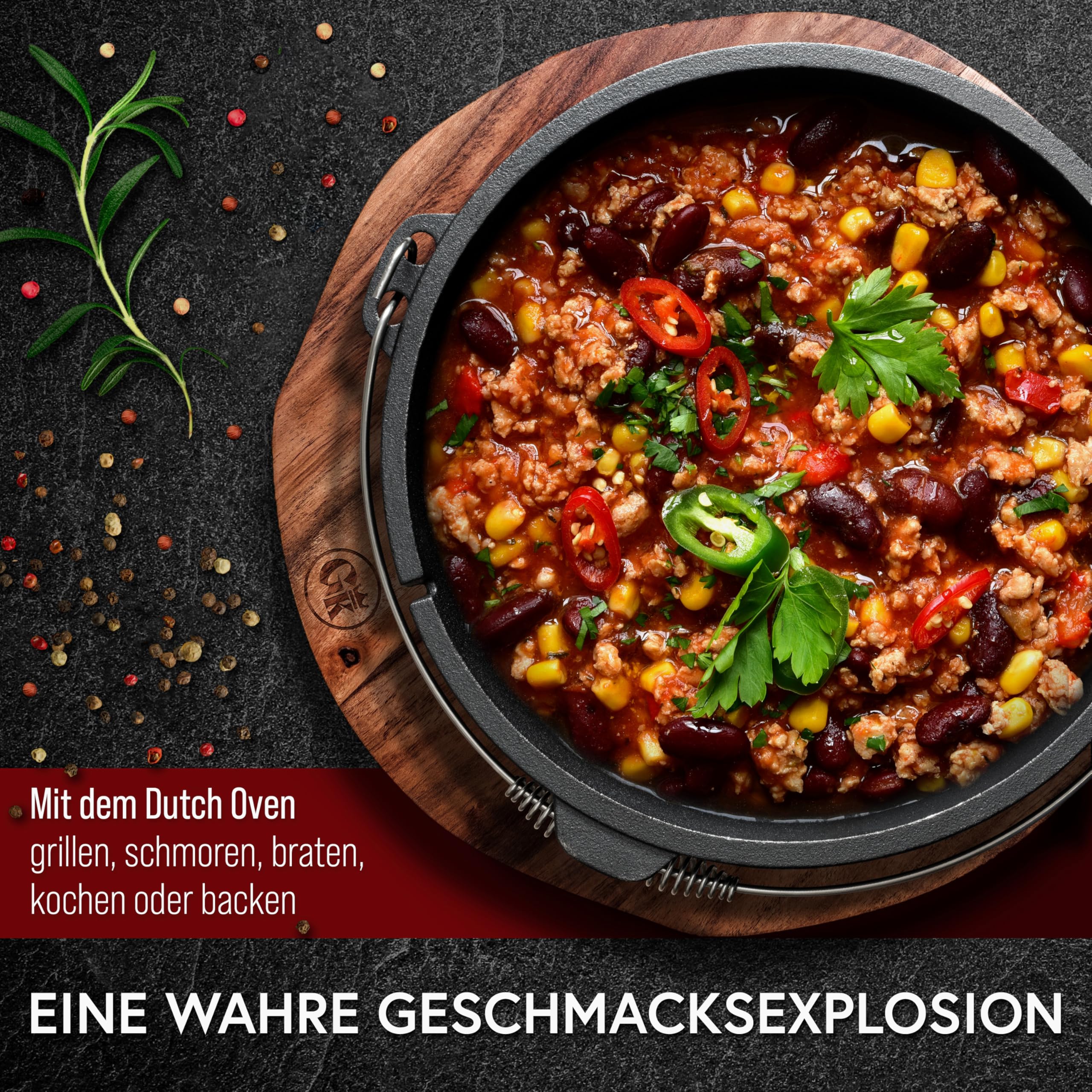 GUSSKÖNIG Dutch Oven Set 11-teilig – bereits eingebranntes Gusseisen Topf Set – Bratpfanne, Grilltopf, Deckelheber, Untersetzer & Echtleder-Griffschutz + Rezeptbuch & Pflegepaste – 30 Jahre Garantie