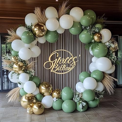 Miniatura 5 de Kit de arco de guirnalda de globos de color blanco, verde y dorado, globos de látex metálico de confeti para niños, cumpleaños, baby shower, fiesta,