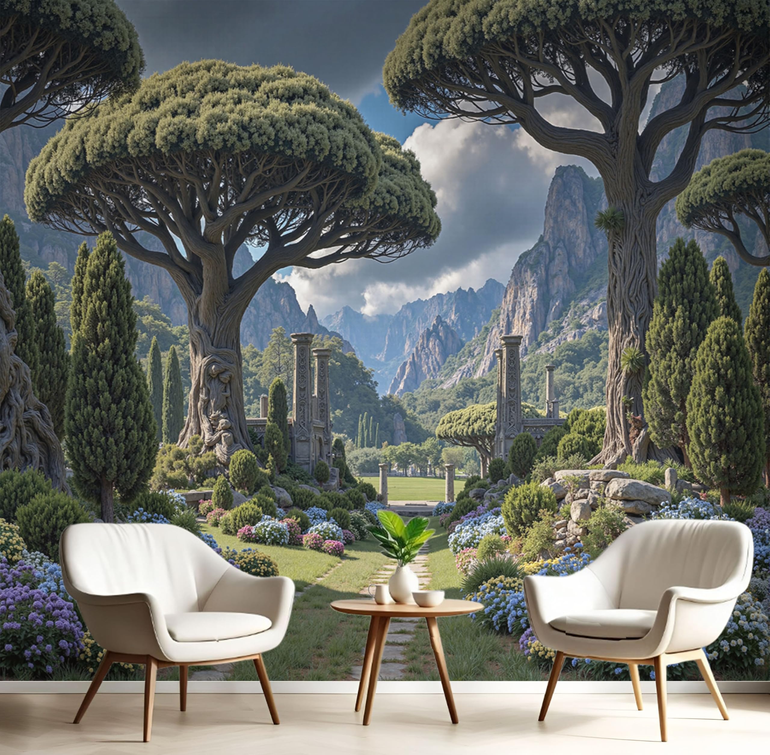 Papier peint panoramique forêts montagnes 3d vert émeraude