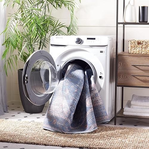 Miniatura 2 de SAFAVIEH Serapi Collection - Alfombra redonda de 6 pies 7 pulgadas, azul y marfil, no desprende pelusa, lavable a máquina y antideslizante, ideal