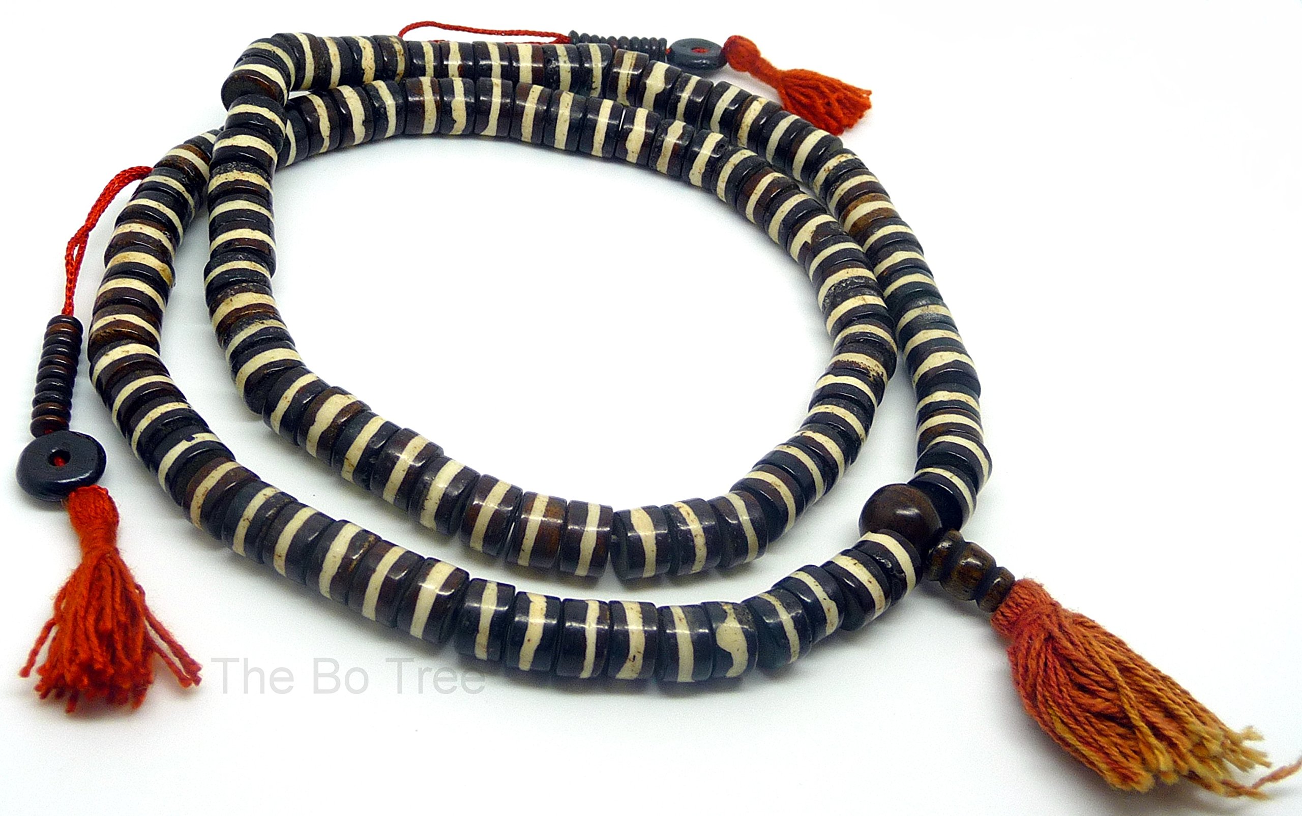 The Bo Tree Mala Beads 108 Fair Trade Yak Bone Flat Shaped Buddha Beads for Meditation 10mm