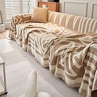 Vista 9 de VClife Funda bohemia de felpilla para sofá, apta para mascotas, gruesa, beige, crema, blanco, a cuadros, triangular, con borlas, agradable a la 0 a