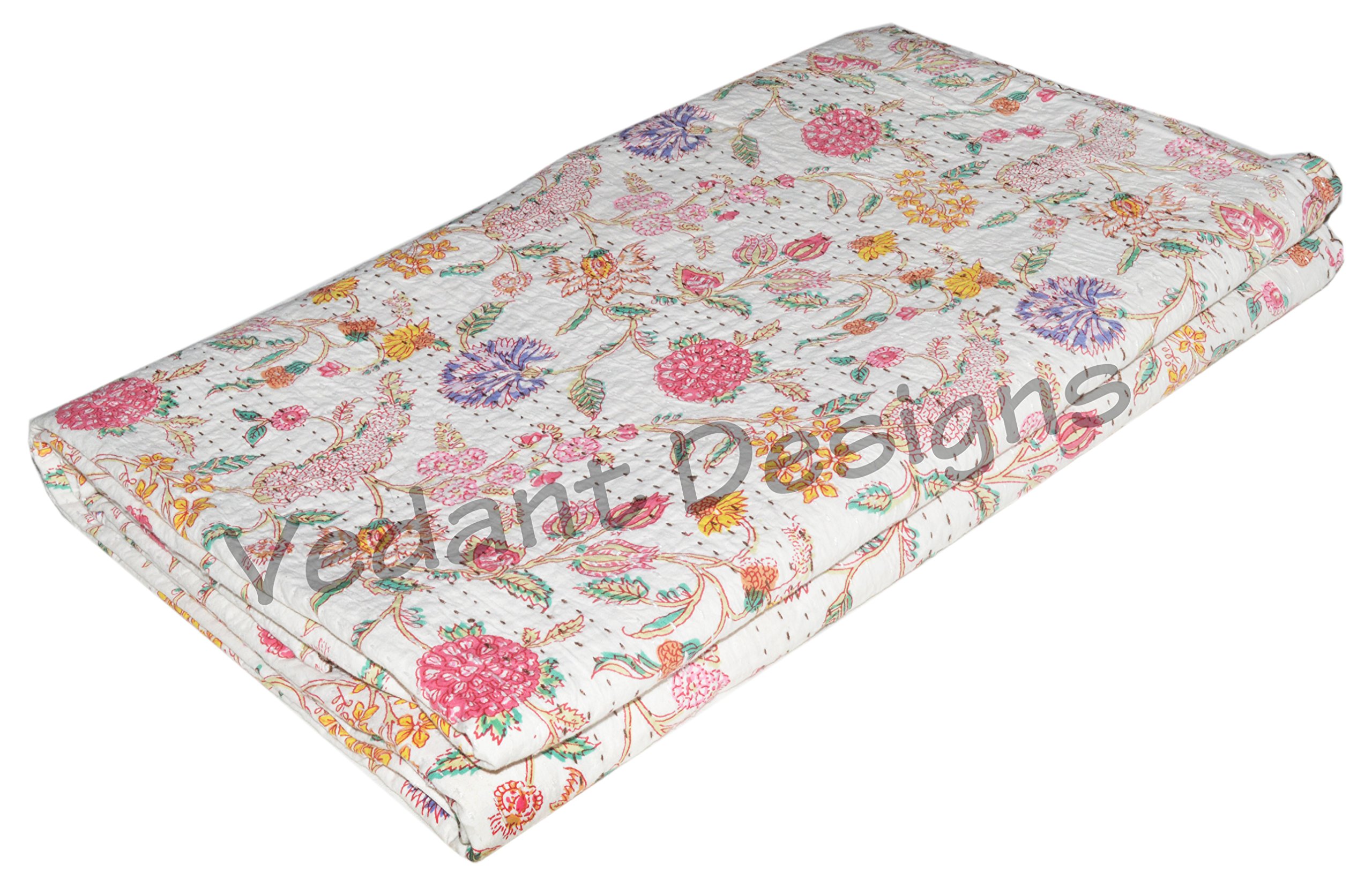 V Vedant Designs Reversible Patch Work Kantha Cotton Bedspread 90X108 Inch.
