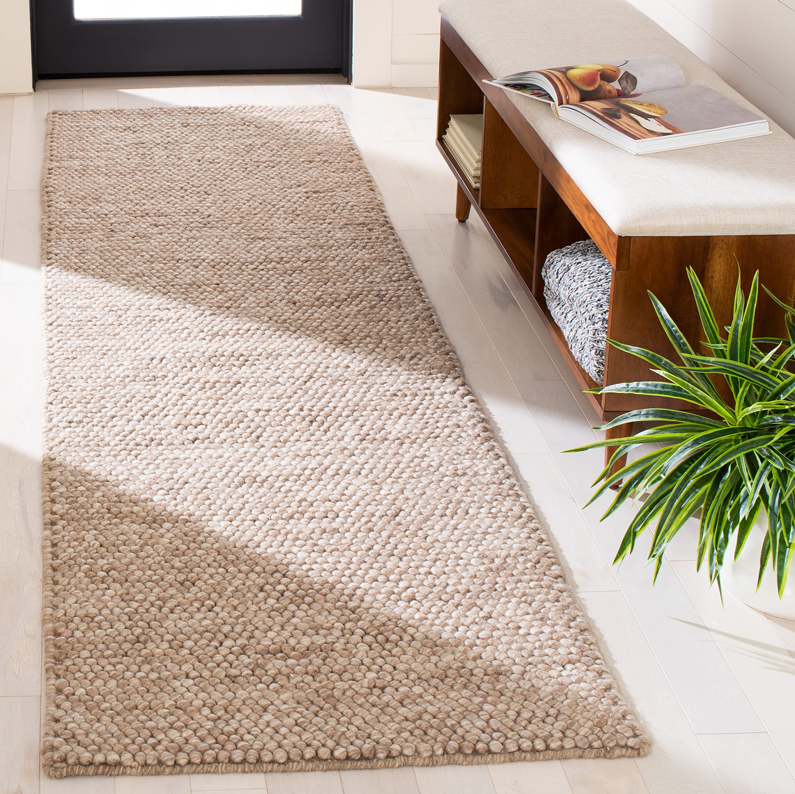 SAFAVIEH Natura Collection Runner Rug - 2'3" x 12', Brown, Handmade Wool Blend, Textured Design, Ideal for Hallway, Bedroom, Foyer (NAT620T)