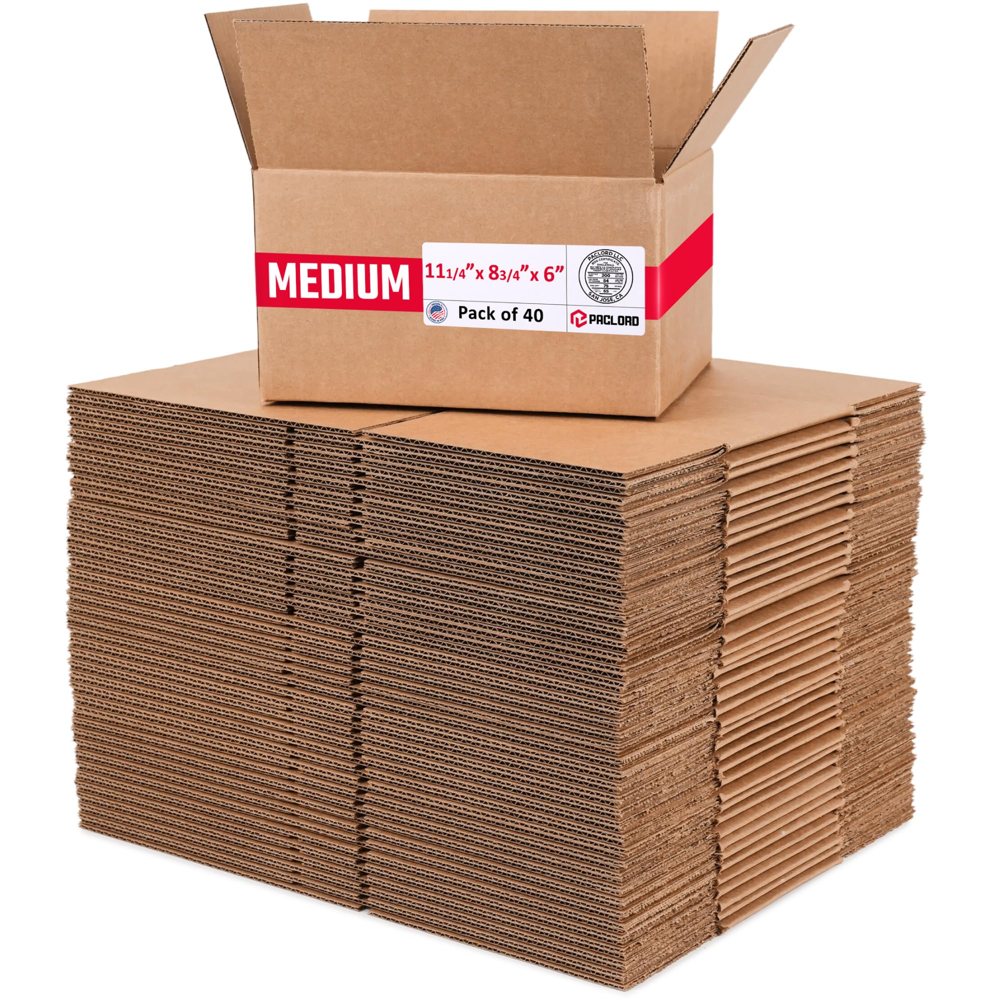 Medium Cardboard Boxes 11 1/4"L x 8 3/4"W x 6"H (Pack of 40) - USA-Made Packing Boxes for Moving, Shipping, or Storage - USPS, UPS, FedEx Approved - Professional Packing Supplies for Moving | USA-Made Packing Boxes for Moving, Shipping, or Storage - USPS, UPS, FedEx Approved - Professional Packing Supplies