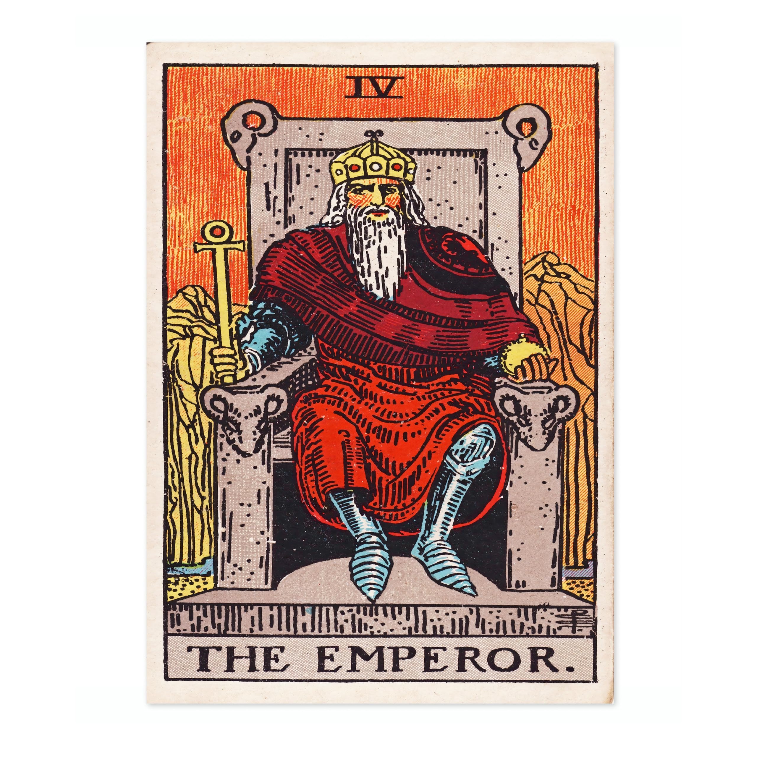 Animato The Emperor Vintage Tarot Art Print, Spiritual Wall Art Poster, Retro Mystical Bedroom Home Decor, A4 (Print Only) - 29.7x21cm