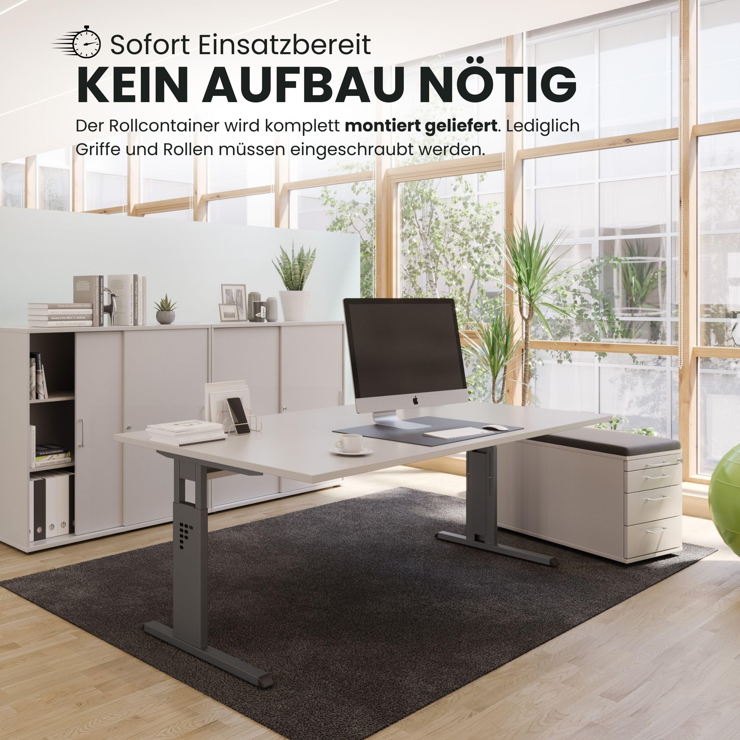 bümö Rollcontainer mit Schubladen, Container abschließbar aus Holz in Ahorn - Rollwagen für's Büro als Schreibtisch Unterschrank, Bürocontainer od. Schreibtischcontainer mit Bogengriffe